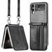 Solid Color Leather Card Covers Messenger Bag Folding Phone Screen Card Package PC Protective Cover Galaxy Z Flip3 5G Samsung Phone Cover Slot Phone Case BLACK