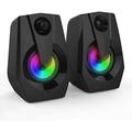 Computer Speakers USB Powered PC Computer Speakers with LED Lights Speakers with Deep Bass In Small Body for Laptop Desktop Black