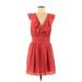 BCBGeneration Casual Dress - Mini V-Neck Sleeveless: Red Print Dresses - Women's Size 8