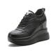 AONEGOLD Wedge Trainers for Women High Platform Chunky Leather Trainers Lace Up Hidden Wedge Heel Trainers 10CM(Black,Size 2.5)