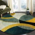 RTBQJ-AT Round Rugs 160cm, Area Rugs Living Room, Emerald Green Mustard Grey Rugs Short Pile Washable Rugs, Carpet Rugs For Living Room Bedroom Home Decoration, Floor Protection