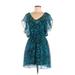 Express Casual Dress - Mini V-Neck Short sleeves: Teal Dresses - Women's Size Medium