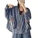 2023 Fall Korean Females Fashion Clothes Womens V Neck Denim Jackets Loose Vintage Coats Ladies