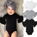 0-24M Newborn Baby Girl Flare Sleeve Solid Black White Grey Casual Romper Jumpsuit One-Piece Outfits