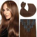 Clip in Hair Extensions Real Human Hair Straight Hair 100% Human Hair Extensions Brazilian Remy Human Hair Clip in Hair Extensions 8pcs Per Set with 18Clips 65g Double Weft Handmade 16Inch #4 Chotolat