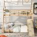 Twin Over Queen House Bunk Bed with Climbing Nets and Climbing Ramp