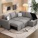 L-Shaped Sectional Sofa w/ Pull-out Sofa Bed & USB Ports & Power Sockets, Sleeper Sofa for Living Room Apartment, Light Grey