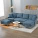 4-Seat Sectional Sofa Convertible U Shaped Couch with Chaise Lounge, Modular Sleeper Sofa for Living Room Apartment, Blue