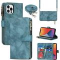 iPhone 12 Pro Max Phone Case Wallet for Women Men with Credit Card Holder iPhone 12 Pro Max Crossbody Case with Strap Shoulder Lanyard Zipper Pocket PU Leather Cases 6.7 Inch Blue