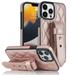 Mantto Wristband Case for iPhone 15 with Kickstand Three Gear Wrist Hand Strap Slim Cover Premium PU Leather + TPU/Silicone Shockproof Lens Protection Case Rosegold