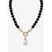 Women's 1.72 Cttw. Black Agate & Keshi Pearl Drop Beaded Necklace Gold-Plated 20" Length by PalmBeach Jewelry in Black