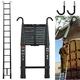 Telescopic Ladder 3.2M Multi-Purpose Folding Ladder with Hooks, Extendable Loft Ladder Portable Collapsible Ladder, Anti-Slip Telescoping Ladder, Extension Ladder, Max Load 150kg, Black (3.2M/10.5FT)
