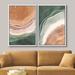 IDEA4WALL Green & Brown Watercolor Color Waves Abstract Shapes Modern Chic On Canvas 2 Pieces Print Metal | 24 H x 32 W x 1.5 D in | Wayfair