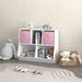 Ebern Designs Azha 29.53" H X 35.43" W Bookcase w/ Fabric Storage Bins Wood in Pink | 29.53 H x 35.43 W x 11.81 D in | Wayfair