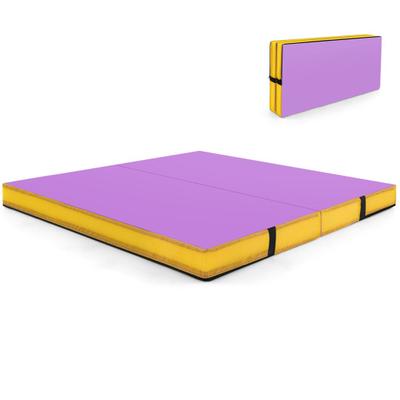 Costway 4ft x 4ft x 4in Bi-Folding Gymnastic Tumbling Mat with Handles and Cover-Purple