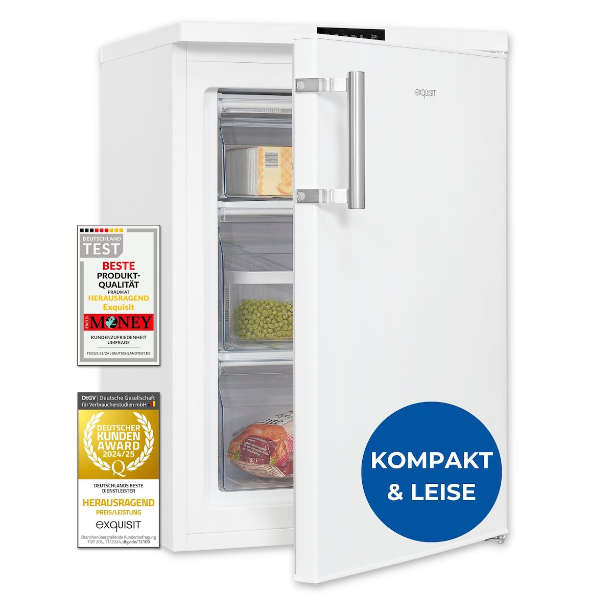 Exquisit Gefrierschrank GS581-HE-010D weiss | 85 l Nutzinhalt | Mit Display stuerbar | Mit Gefrierfach | Schnellgefrieren | Türanschlag wechselbar Image