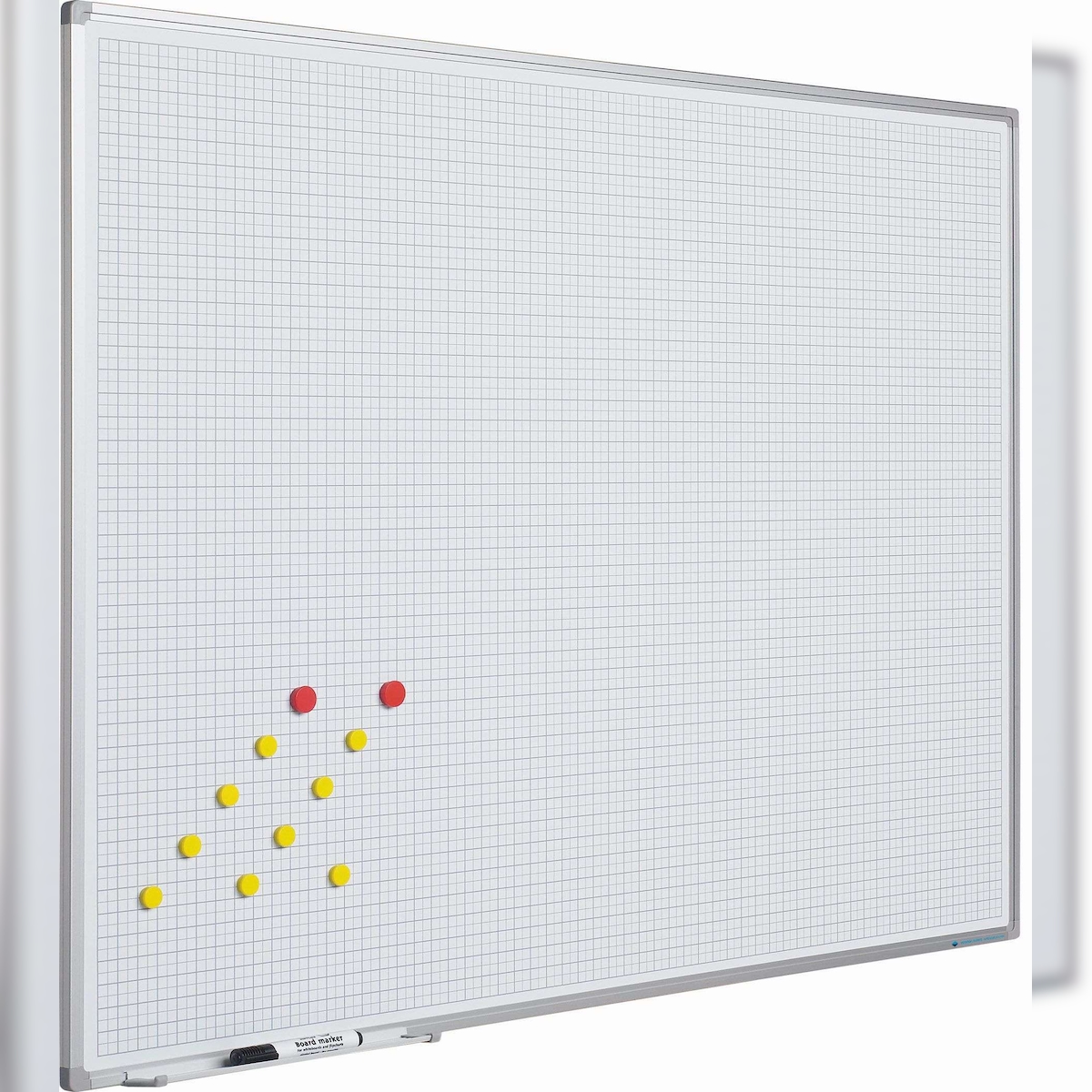 PROREGAL Kariertes magnetisches Whiteboard Slim für intensive Nutzung, HxB 100x200cm, 5x5cm Raster, inkl. Befestigungsmaterial & Stiftablage, Weiß Image
