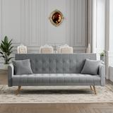 Ouyessir Velvet Tufted Convertible Futon Sofa Bed Loveseat with 2 Pillows-Style 1