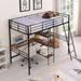 Twin Size Metal Loft Bed with Built-in Desk and Shelves, Steel Bedframe for Kids Teens Adults, Bedroom, Space-Saving Design