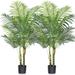 2Pcs Artificial Golden Cane Palm Tree, 4FT Fake Tropical Palm Plant, Pre Potted Faux Greenry Plant for Home Decor