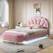 2-Piece Bedroom Set, Full Size Floating Design Platform Bed, with LED Lights and Velvet Storage Ottoman, for Bedroom, Dorm Etc