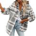 Diufon Women s Fall Plaid Coats Classic Button down Long Sleeve Soft Hoodies Outwear Jacket with Pocket