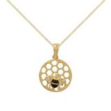 24 in. 14K Yellow Gold Plated Sterling Silver Cubic Zirconia Honeycomb & Bee Pendant with 1.5 mm Cable Chain