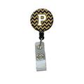 Letter P Chevron Navy Blue & Gold Retractable Badge Reel - Navy Blue & Gold - 5in. H x 1in. W x 2in. L