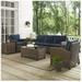Bradenton Outdoor Wicker Sofa Conversation Set with Navy Cushions - 5 Piece
