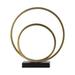 Metal Double Circle Sculpture on Rectangular Base Gold