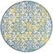 8 x 8 ft. Ivory & Blue Damask Non Skid Indoor & Outdoor Round Area Rug - Ivory and Blue - 8 x 8 ft.