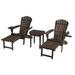 Oceanic Collection Outdoor Bistro Adirondack Chaise Lounge Foldable Chair Set with Cup & Glass Holder & Built in Ottoman Dark Brown - Wood - 3 Piece