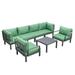 34.43 x 130.71 x 33.46 in. Hamilton Aluminum Patio Conversation Set with Coffee Table & Cushion Green - 7 Piece