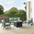 Outdoor Sofa Set with Fire Table Mist & Oil Rubbed Bronze - Sofa Side Table - Fire Table & 2 Chairs - 5 Piece