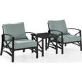 3 Piece Kaplan Outdoor Seating Set with Mist Cushion - Two Chairs Side Table