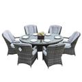 7 Piece 6 Seat Outdoor Garden Lamao Rattan Oval Dining Table and Chairs Set