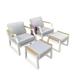 4 Piece Set Outdoor Garden White Iron Single-seat Sofas with Footstools and Grey Cushions