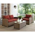 3 Piece Bradenton Outdoor Wicker Seating Set with Sangria Cushions - Weathered Brown