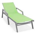 Marlin Patio Chaise Lounge Chair with Armrests in Gray Aluminum Frame Green