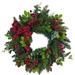 24 in. Berries & Pinecone Ribbon Wreath - Green - 24 in.