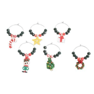 'Set of 6 Christmas-Themed Handmade Glass Beaded D...