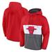 Men's Fanatics Branded Red/Gray Chicago Bulls Anorak Flagrant Foul Color-Block Raglan Hoodie Half-Zip Jacket