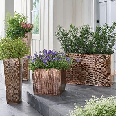 Hammered Stainless Steel Planter Pots - Tall Taper...