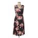 Lbisse Casual Dress - A-Line V Neck Sleeveless: Black Floral Dresses - Women's Size Medium