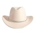 HUDANHUWEI Rhinestone Cowgirl Cowboy Hat Shiny Wide Brim Hat for Party, A-beige, Medium