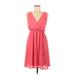 the pulse boutique Casual Dress - Mini V Neck Sleeveless: Pink Solid Dresses - Women's Size Medium