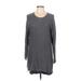 Joan Vass Casual Dress - Mini Scoop Neck Long sleeves: Gray Print Dresses - Women's Size Large