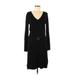 Max Studio Casual Dress V-Neck Long sleeves: Black Solid Dresses - Women's Size Medium