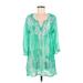 Spiaggia Dolce Casual Dress - Shift Plunge 3/4 sleeves: Green Print Dresses - Women's Size Medium