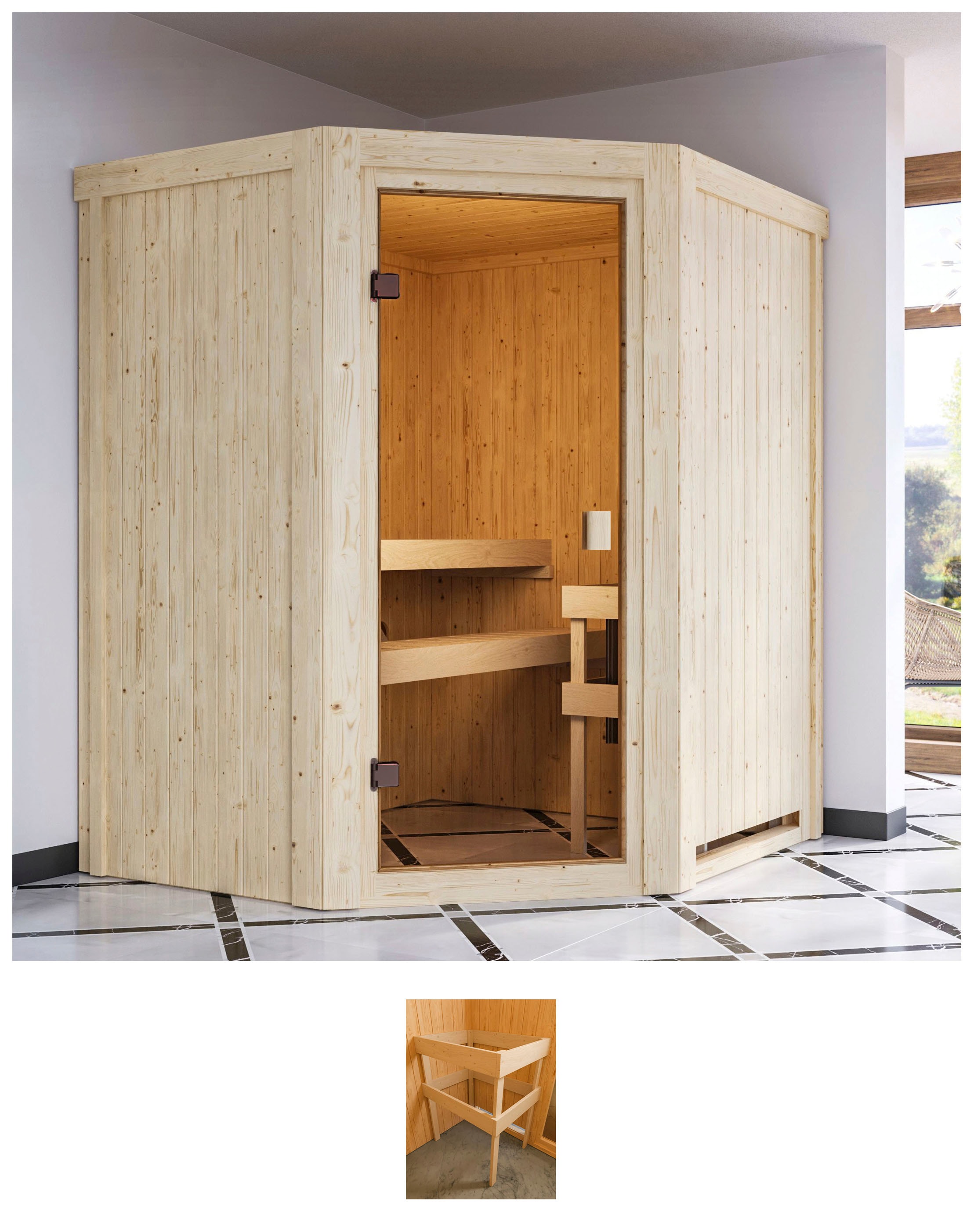 Sauna KARIBU "Fausin", beige (natur), (ohne Ofen), Saunen